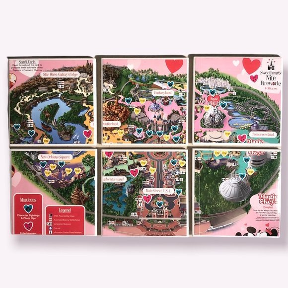 Hand Crafted Other - Disneyland Map Coasters (6) Handmade 4x4 Limited Edition Disney Valentine’s Day